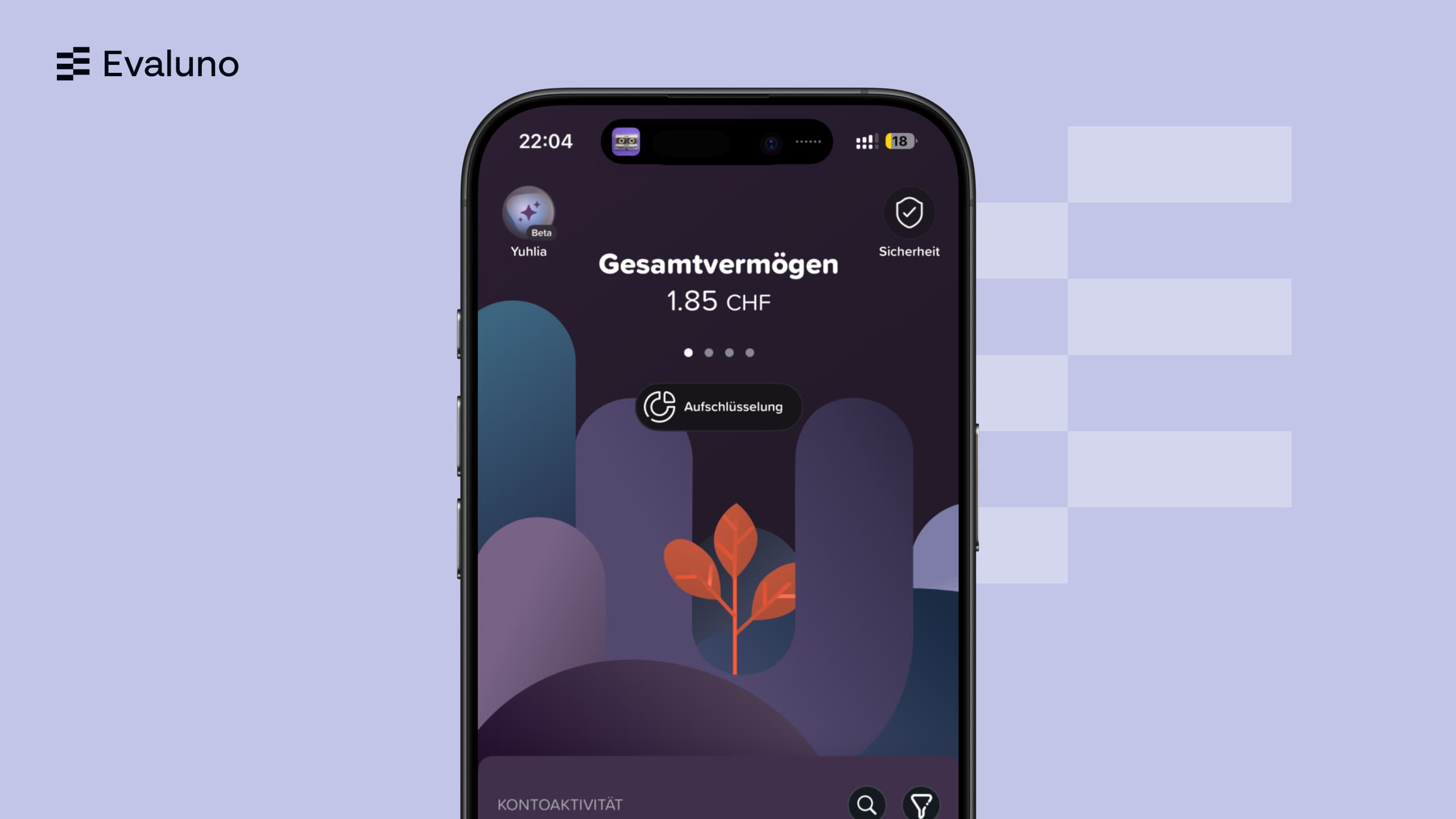 Ansicht in Yuh App von Gesamtvermögen