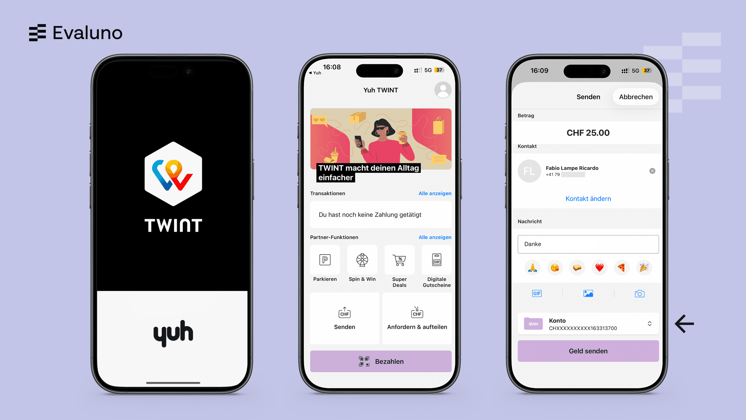 In the Yuh TWINT app you choose for each payment whether the private or the joint account is debited.