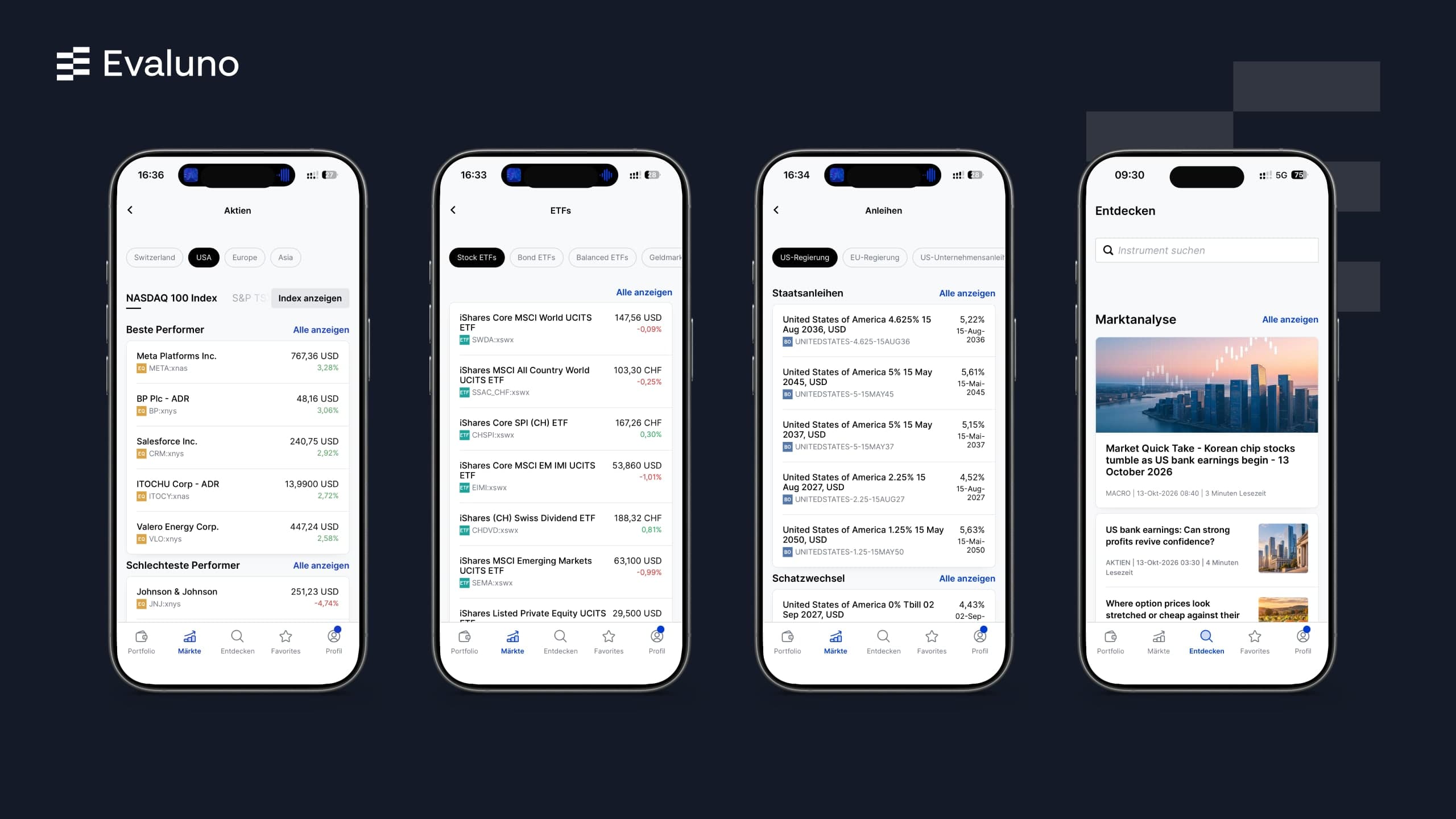Actions, ETF, obligations et analyses de marché dans l’app Saxo (notre capture d’écran, MM/2026)