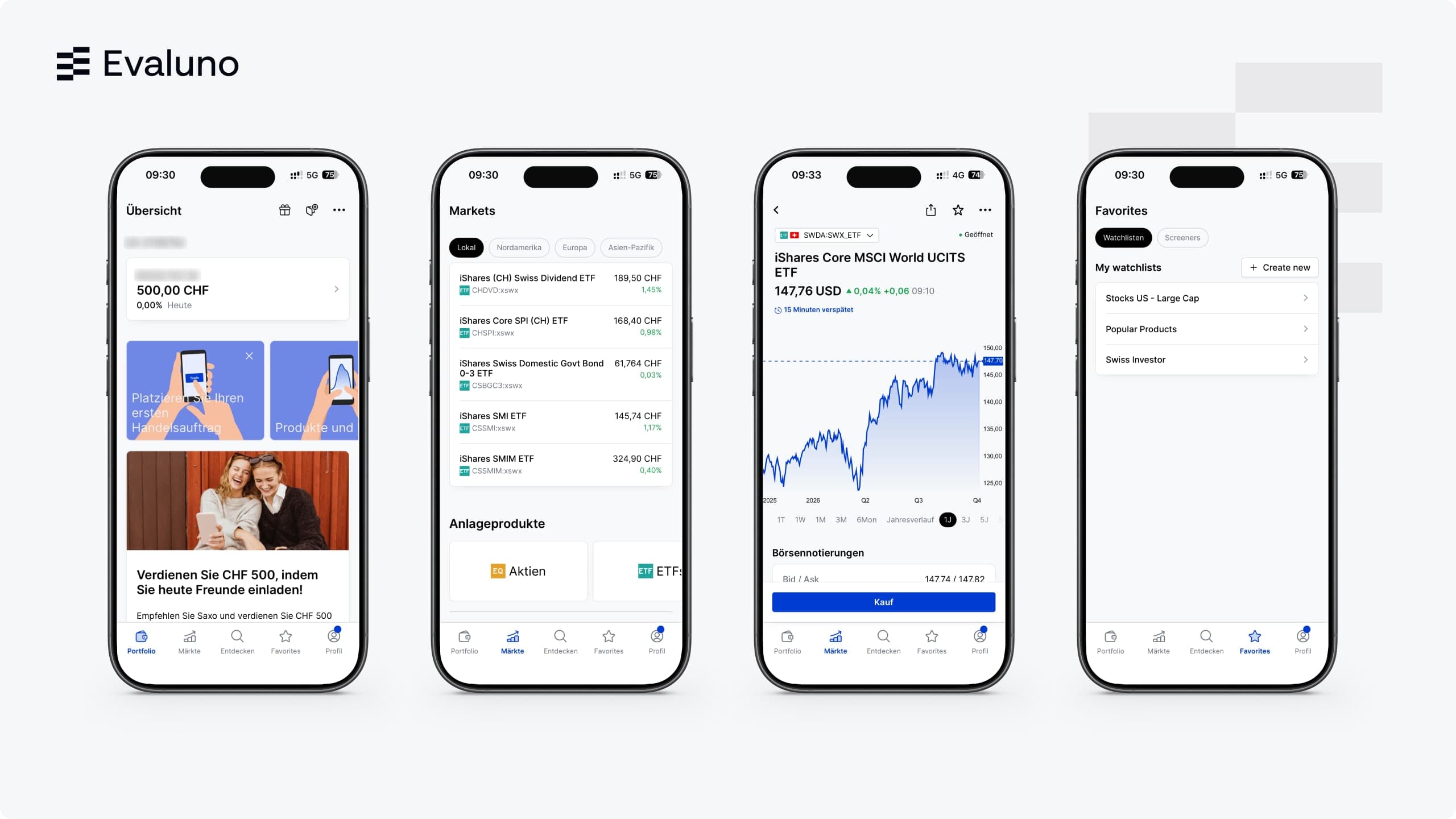 L’app Saxo Bank: aperçu du portefeuille, marchés, fiche du titre et liste de suivi (notre capture d’écran, MM/2026)